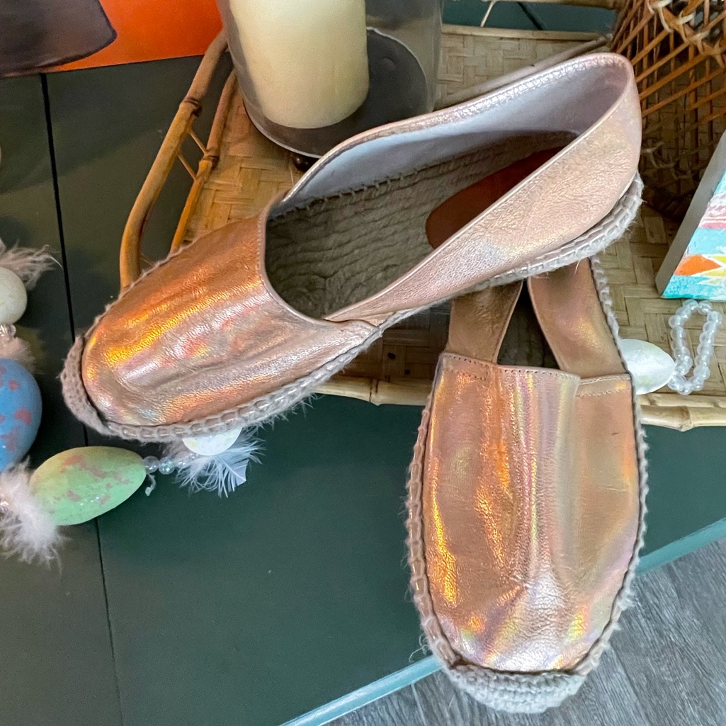 Leather Flat Jute Holographic Espadrilles